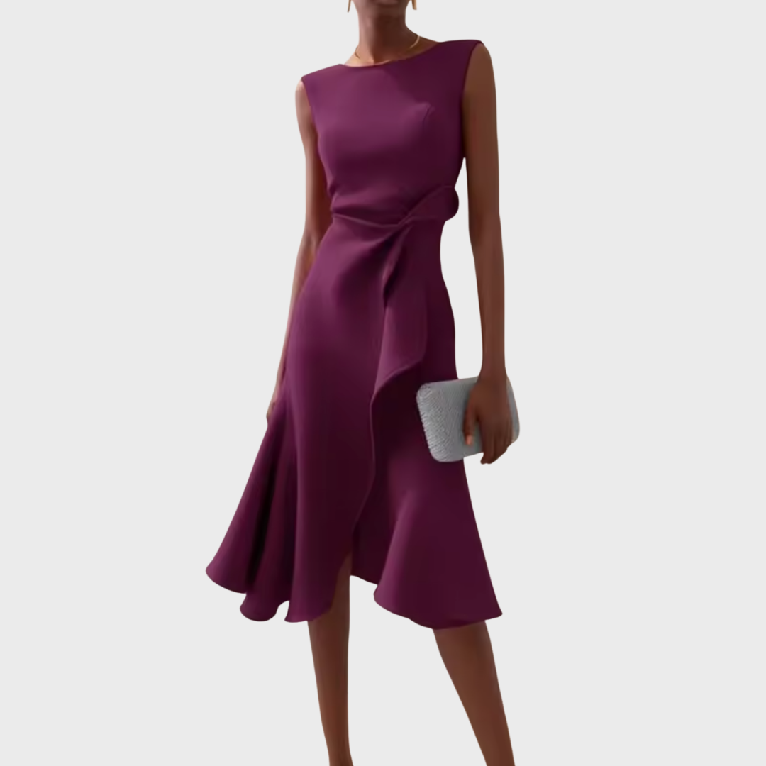 Vera | Women's Wrap Midi Dress Red Sleeveless