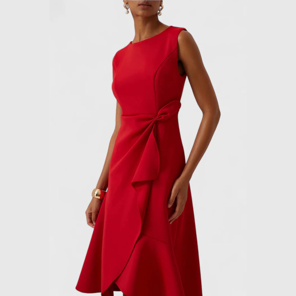 Vera | Women's Wrap Midi Dress Red Sleeveless