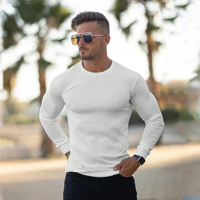 Voss | Men's Ribbed Knit Long Sleeve Sweater Black