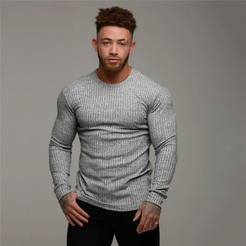 Voss | Men's Ribbed Knit Long Sleeve Sweater Black