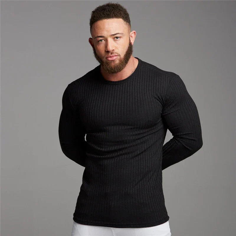 Voss | Men's Ribbed Knit Long Sleeve Sweater Black