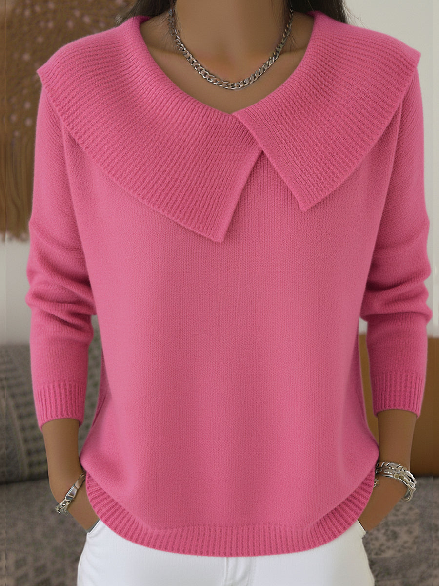 Cleo | Women's Collared Knit Sweater Red V Neck Long Sleeve