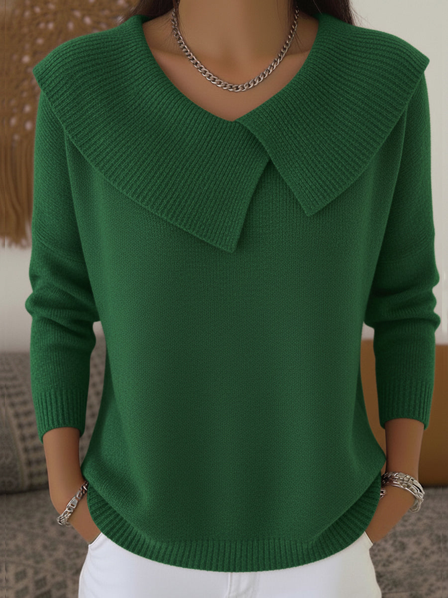 Cleo | Women's Collared Knit Sweater Red V Neck Long Sleeve