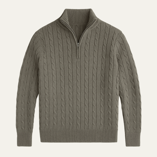 Dama Washington Axel men's cable knit half zip sweater gray textured - view 2