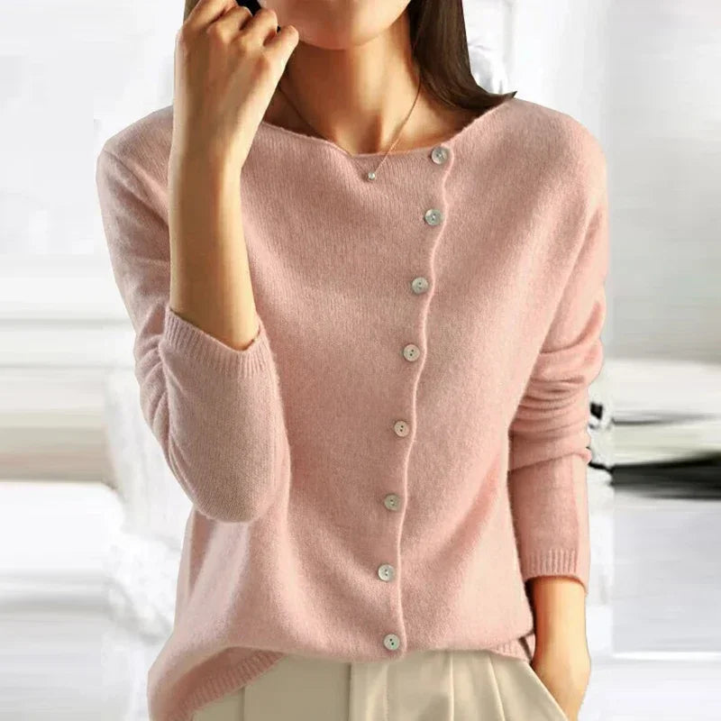 Lola | Women's Button Front Cardigan Gray V Neck Knit