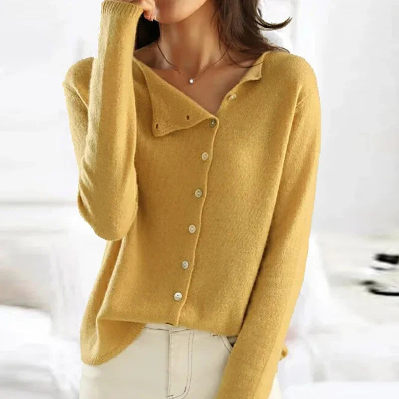 Lola | Women's Button Front Cardigan Gray V Neck Knit