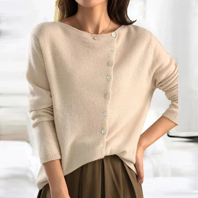 Lola | Women's Button Front Cardigan Gray V Neck Knit