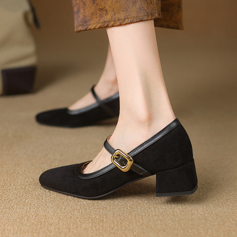 Esme | Women's Mary Jane Block Heel Black Suede