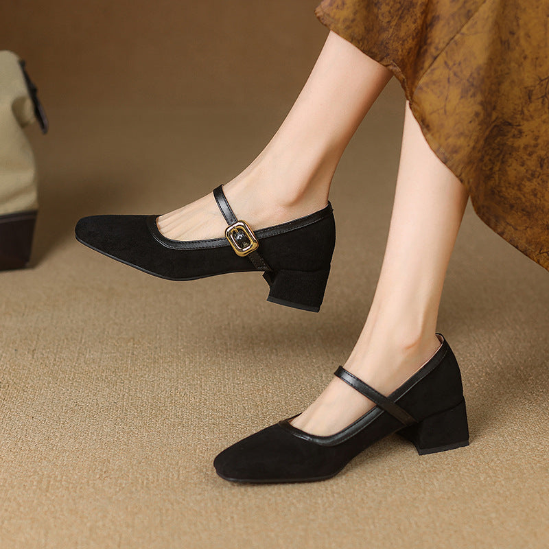 Esme | Women's Mary Jane Block Heel Black Suede