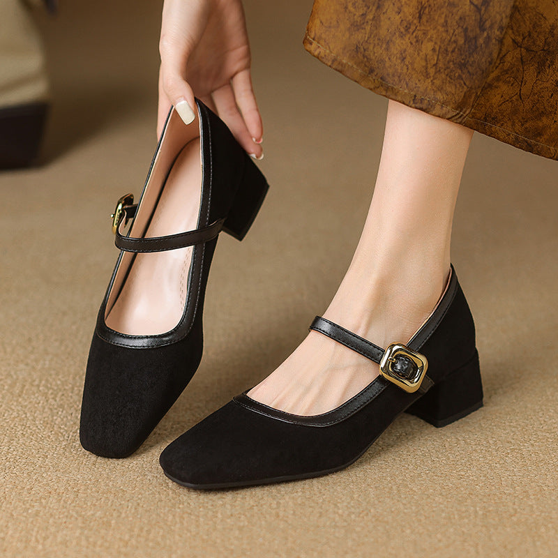 Esme | Women's Mary Jane Block Heel Black Suede