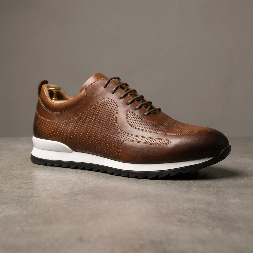 Kai | Men's Leather Lace Up Sneaker Brown White Sole