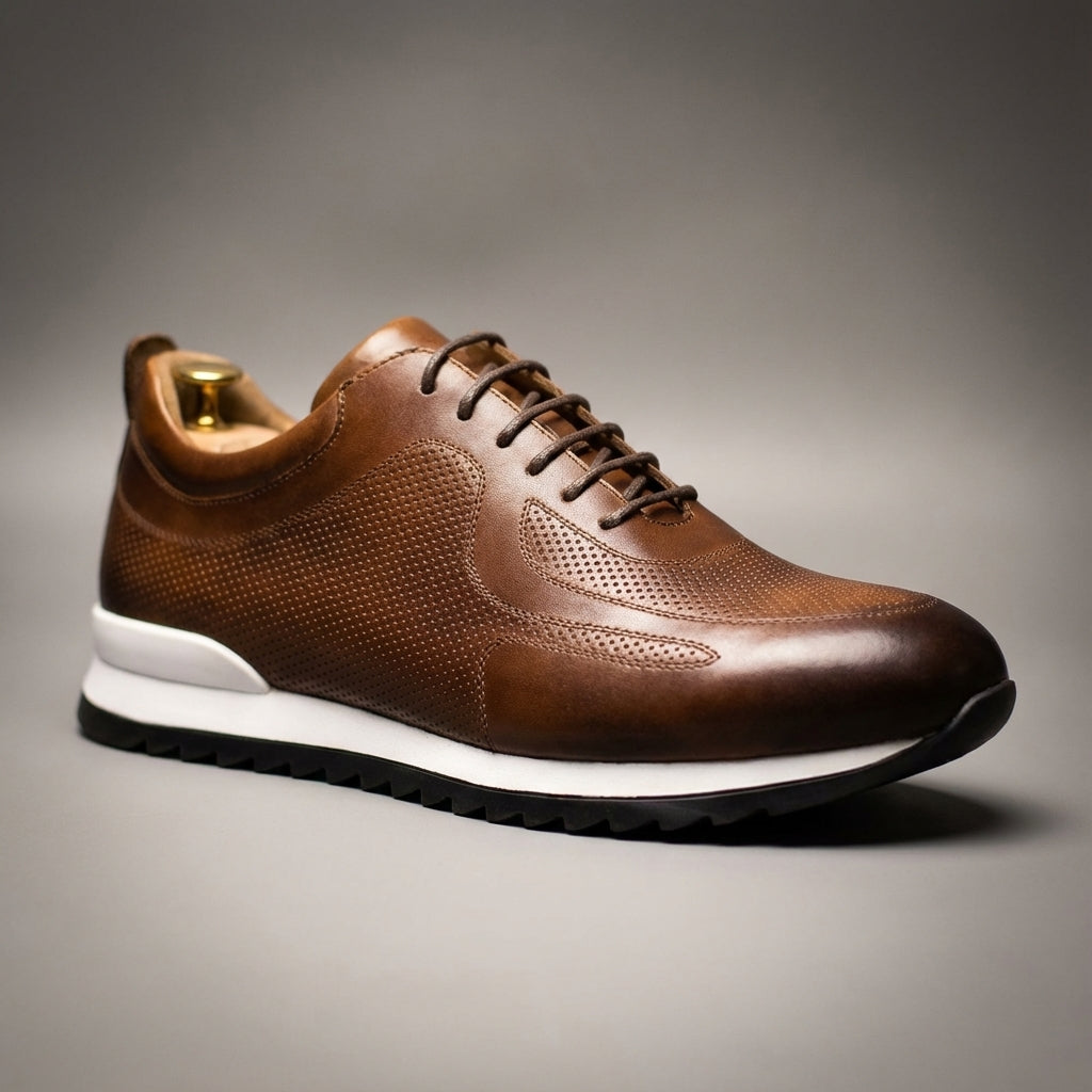 Kai | Men's Leather Lace Up Sneaker Brown White Sole