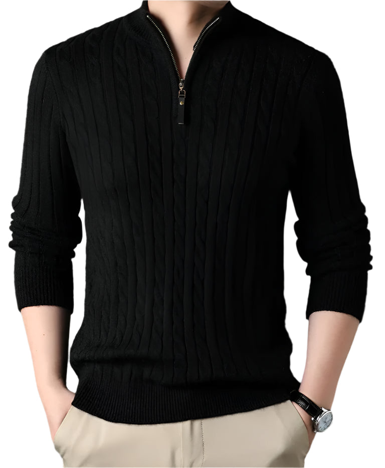 Stella | Men's Cable Knit Quarter Zip Sweater Gray