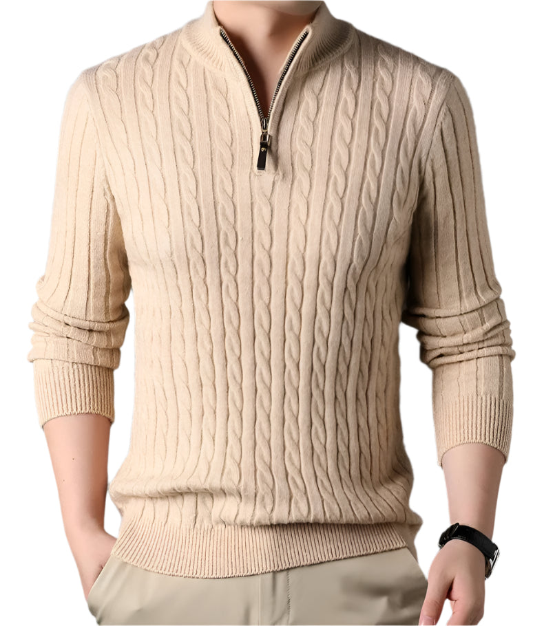 Stella | Men's Cable Knit Quarter Zip Sweater Gray