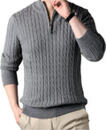 Dama Washington Stella men's cable knit quarter zip sweater gray - front view