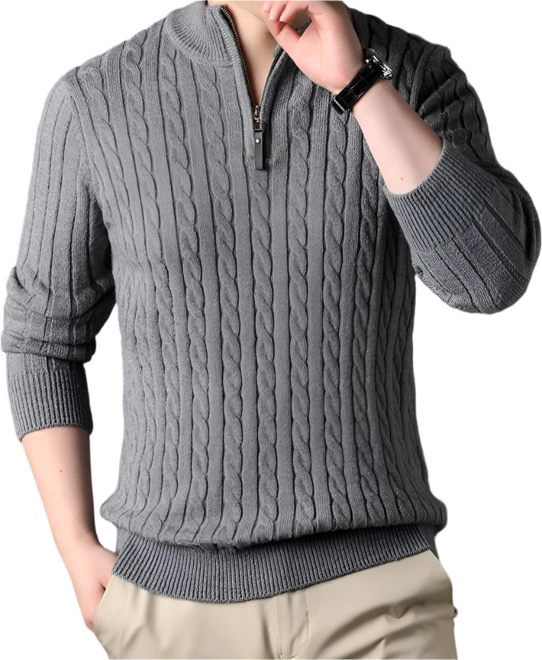 Stella | Men's Cable Knit Quarter Zip Sweater Gray