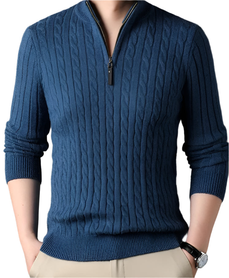 Stella | Men's Cable Knit Quarter Zip Sweater Gray