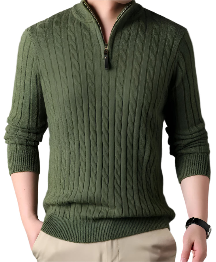 Stella | Men's Cable Knit Quarter Zip Sweater Gray
