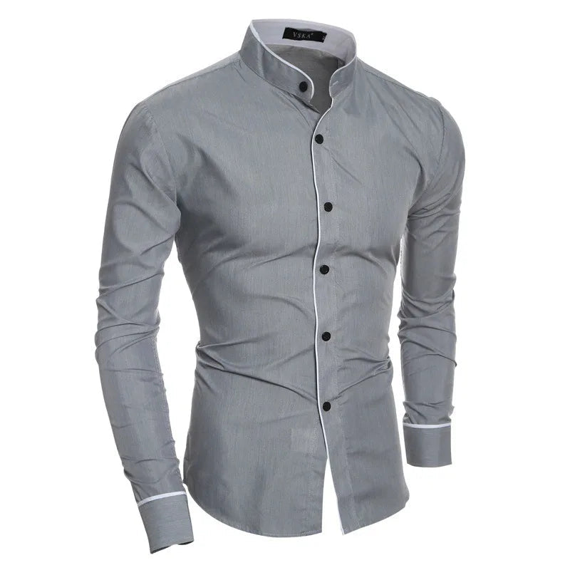 Axel | Men's Dress Shirt White Long Sleeve Fitted Contrast Collar