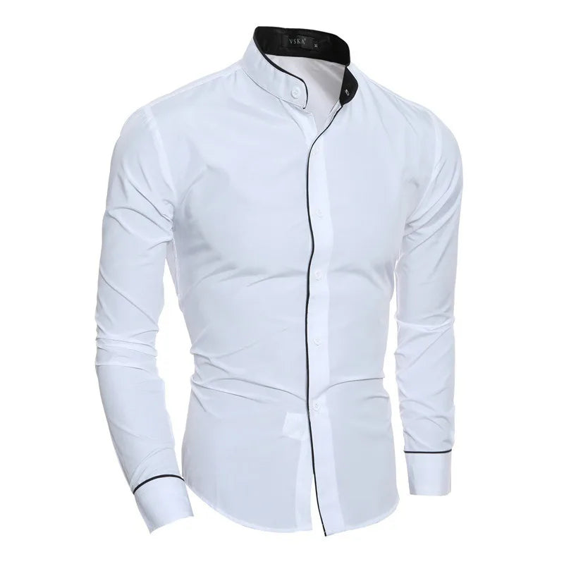 Axel | Men's Dress Shirt White Long Sleeve Fitted Contrast Collar