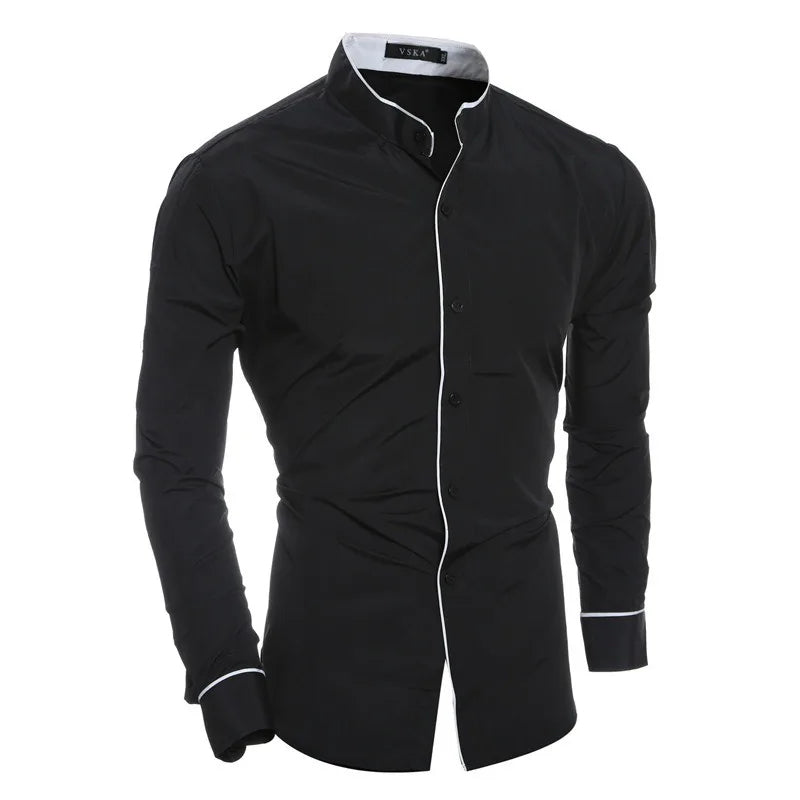 Axel | Men's Dress Shirt White Long Sleeve Fitted Contrast Collar