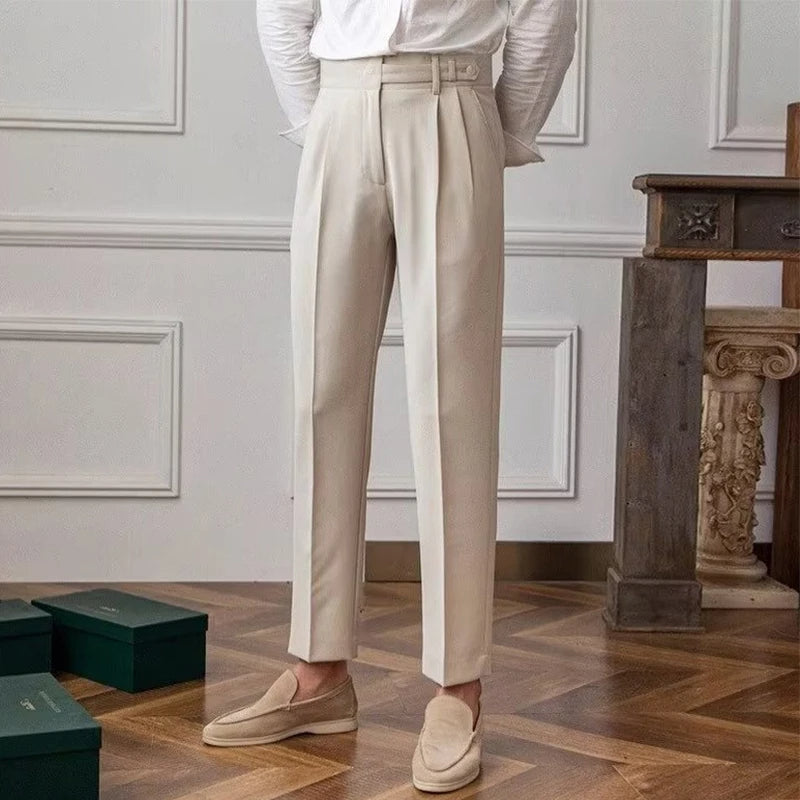 Bram | Men's Pleated Dress Pants Brown Tapered Ankle