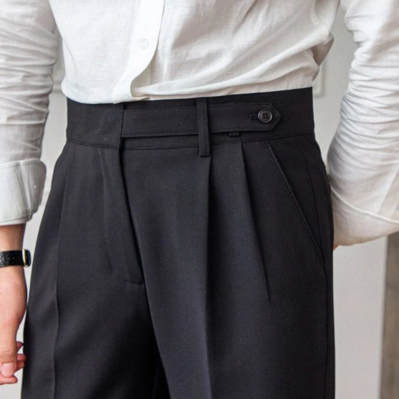 Bram | Men's Pleated Dress Pants Brown Tapered Ankle