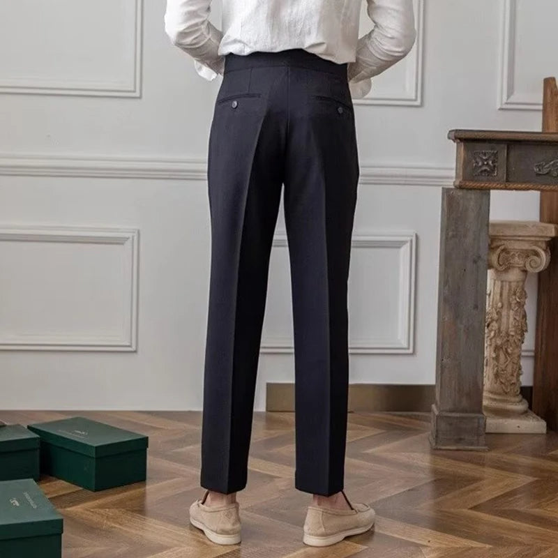 Bram | Men's Pleated Dress Pants Brown Tapered Ankle