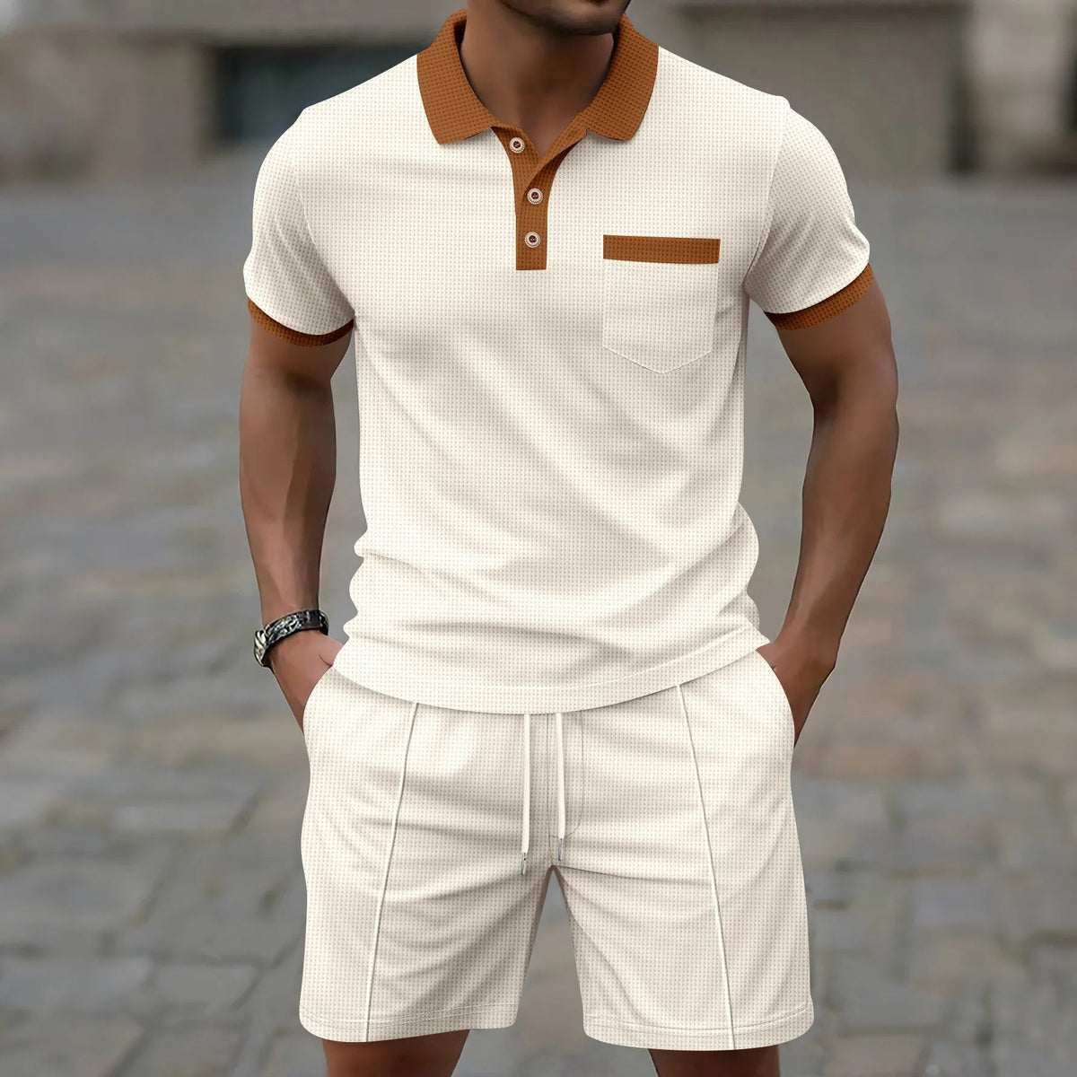 Dama Washington Beau men's sweatsuit cream polo shirt shorts set - view 8