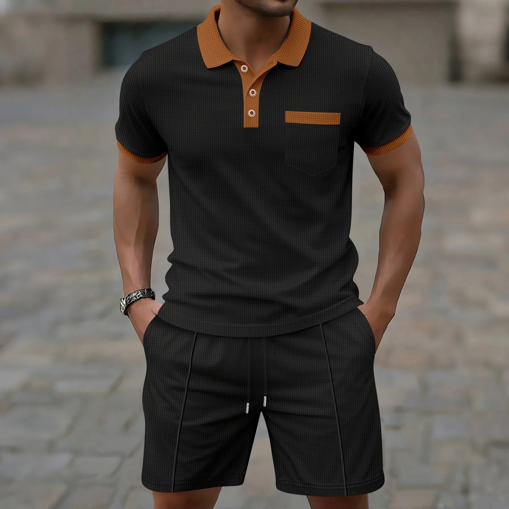Beau | Men's Sweatsuit Cream Polo Shirt Shorts Set