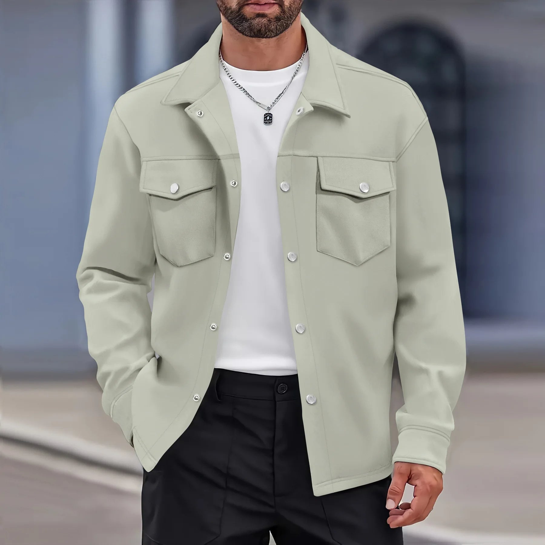 Beau | Men's Casual Overshirt Cream Button Up