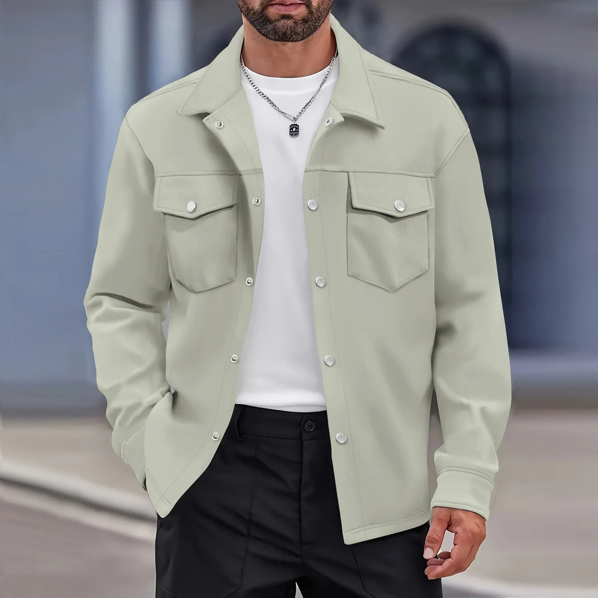 Dama Washington Beau men's casual overshirt cream button up - view 6