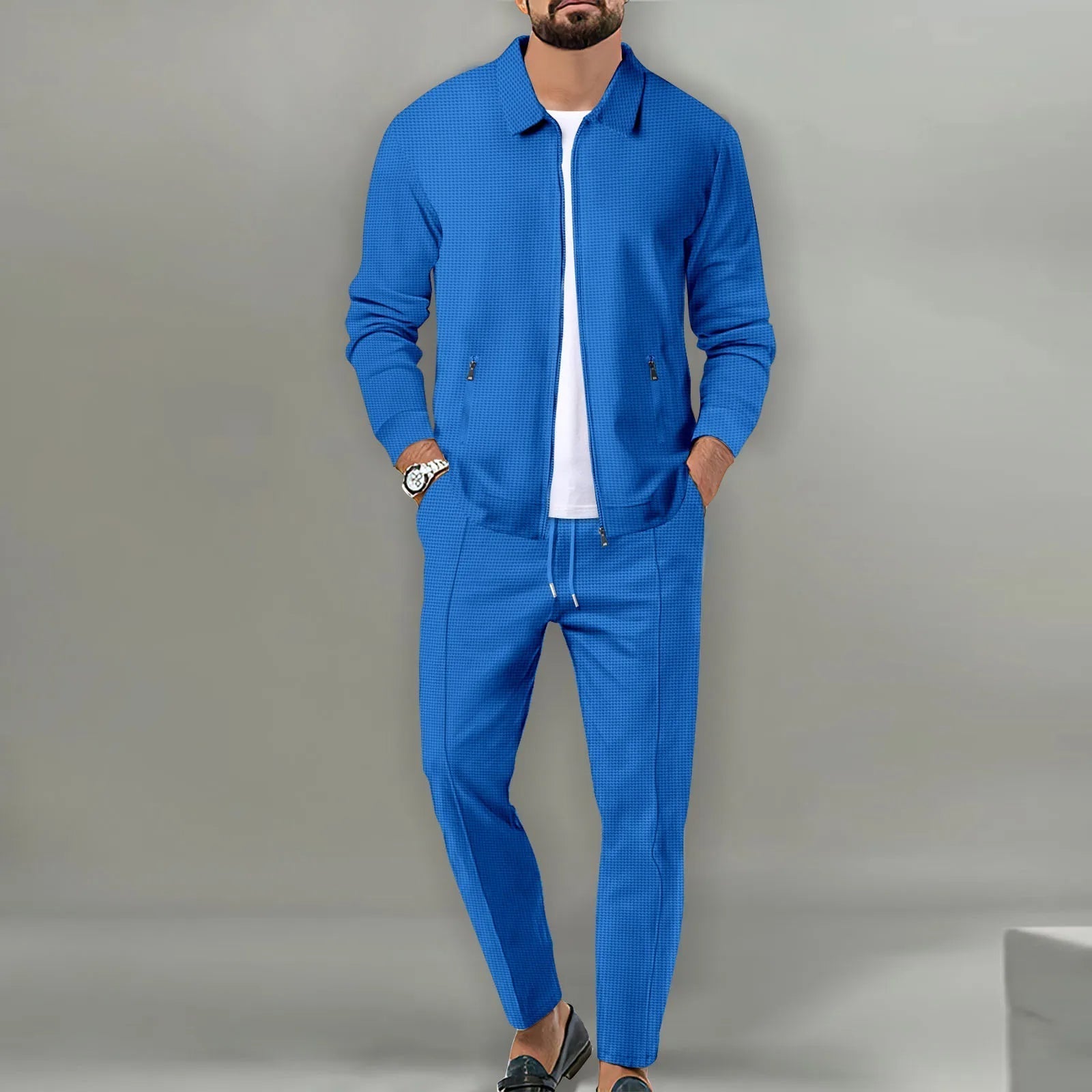Rowan | Men's Linen Set White Textured Shirt Pants