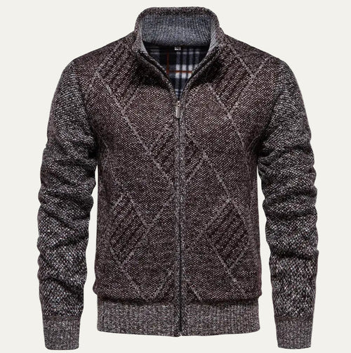 Dama Washington Ash men's quilted cable knit cardigan charcoal gray - front view