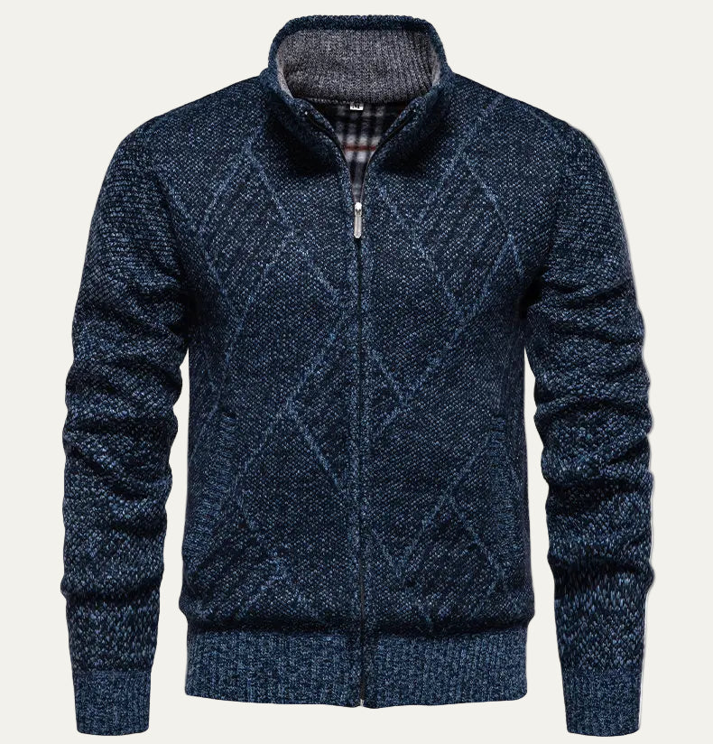 Ash | Men's Quilted Cable Knit Cardigan Charcoal Gray