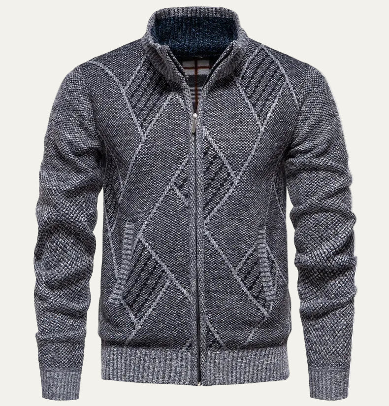 Ash | Men's Quilted Cable Knit Cardigan Charcoal Gray