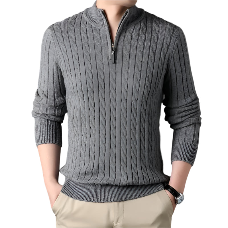 Stella | Men's Cable Knit Quarter Zip Sweater Gray