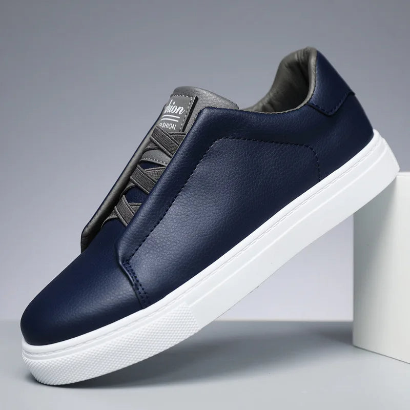 Beau | Men's Casual Leather Slip On Sneakers Black White
