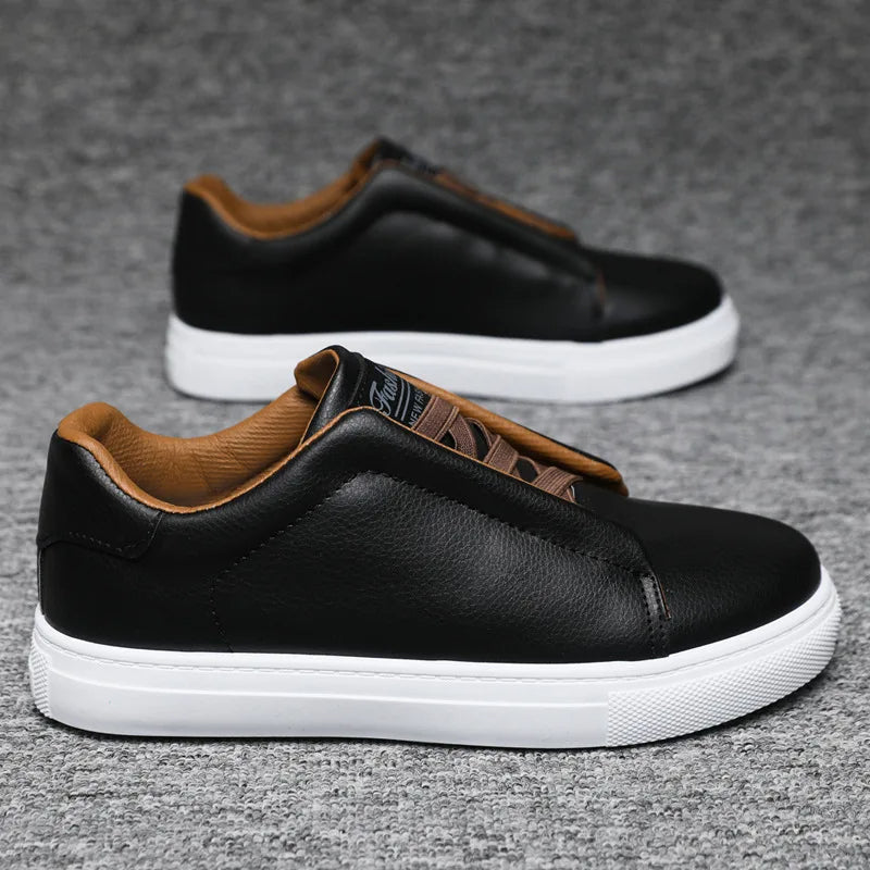 Rowan | Men's Casual Leather Slip On Sneaker Black White