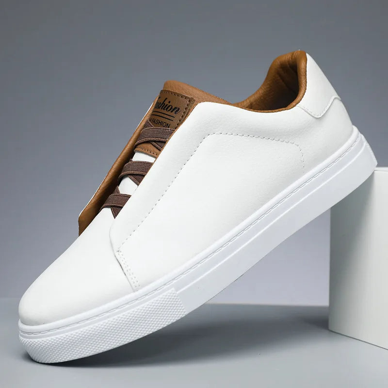 Rowan | Men's Casual Leather Slip On Sneaker Black White
