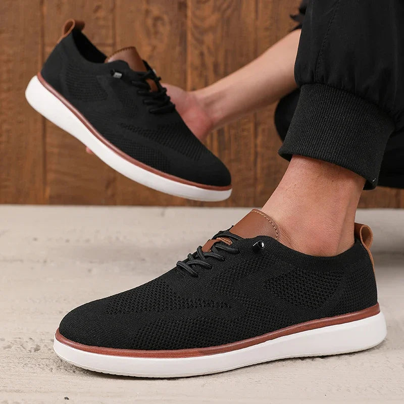Marco | Men's Breathable Knit Sneaker Beige White Sole