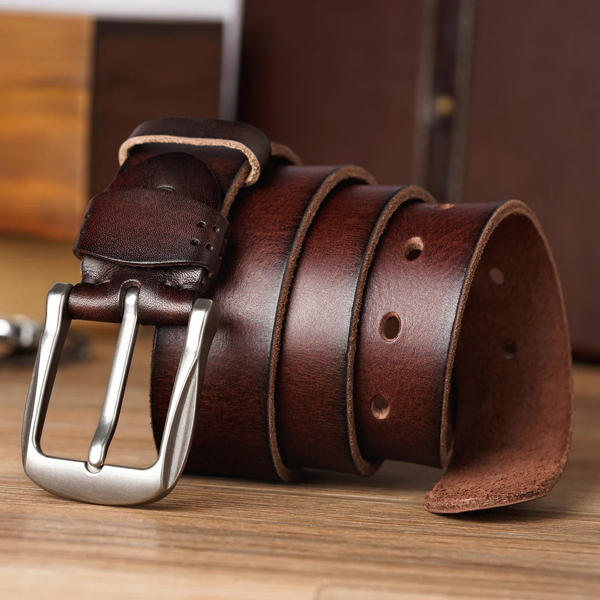 Vera | Men's Leather Belt Brown Silver Buckle