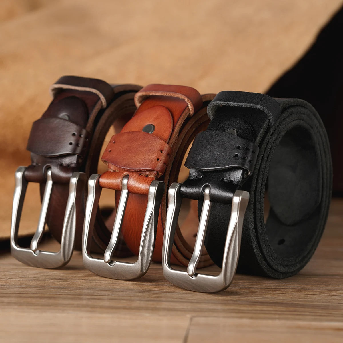 Vera | Men's Leather Belt Brown Silver Buckle