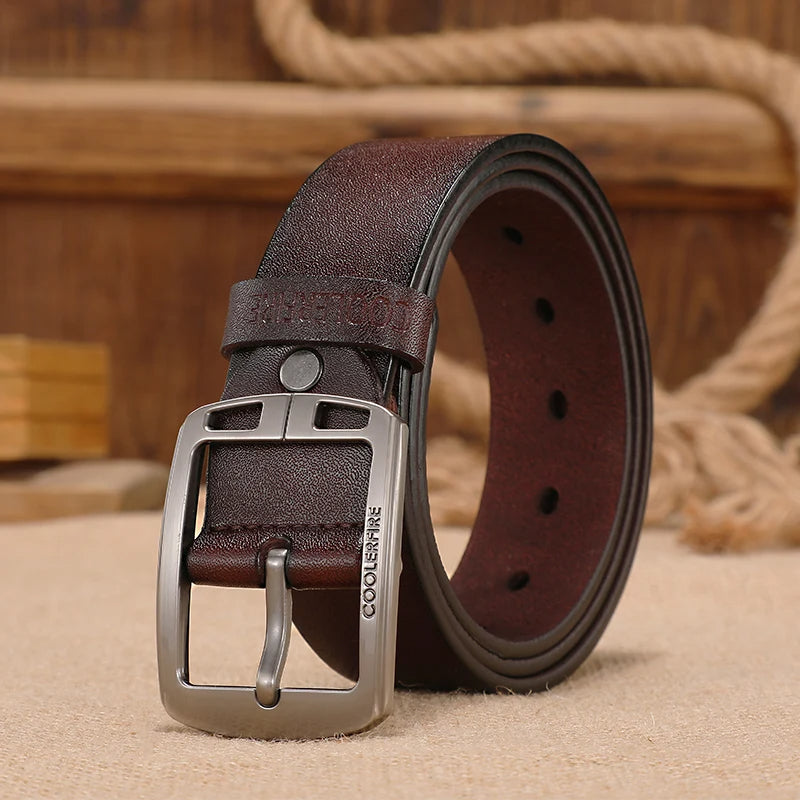 Demi | Men's Leather Belt Brown Buckle Casual Style