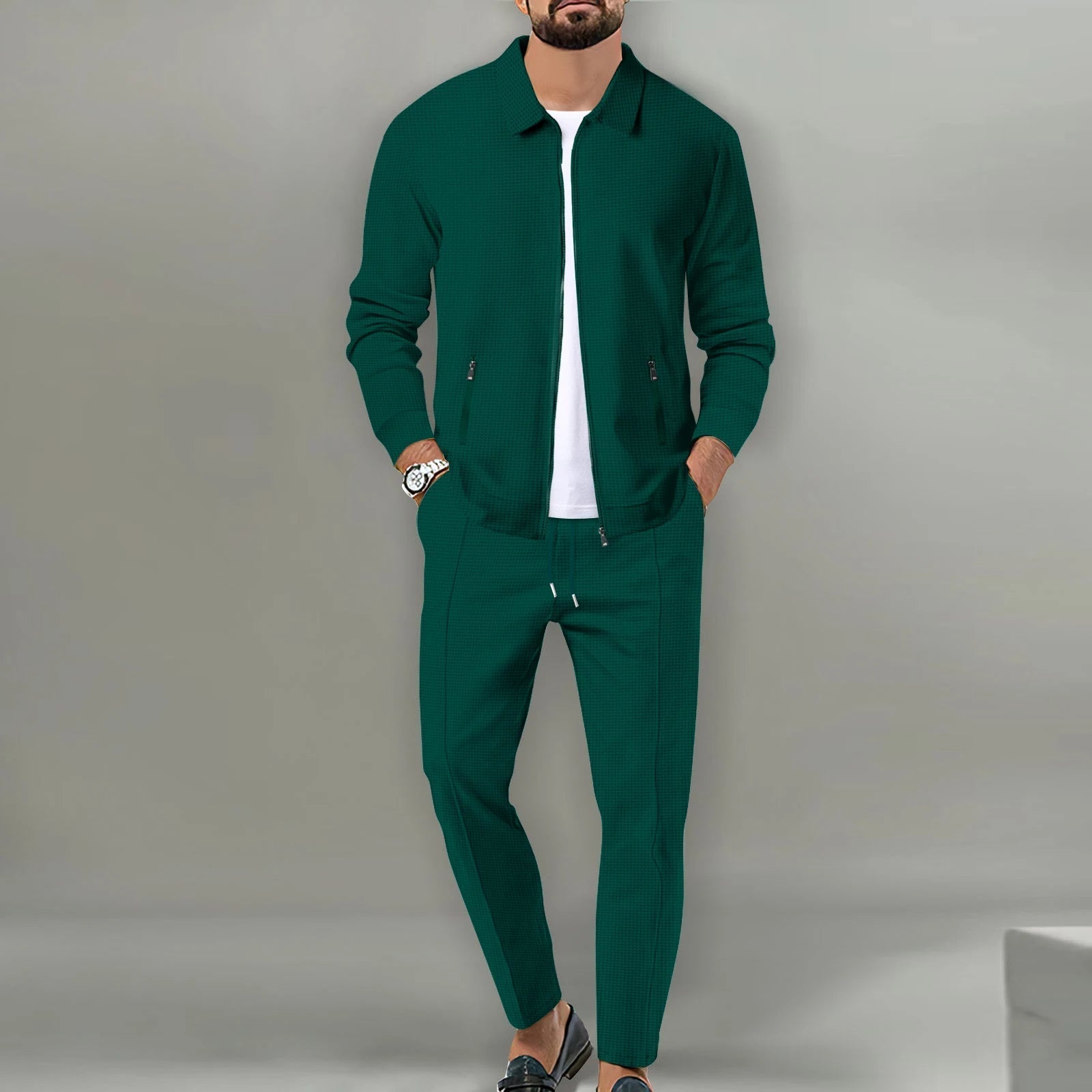 Rowan | Men's Linen Set White Textured Shirt Pants