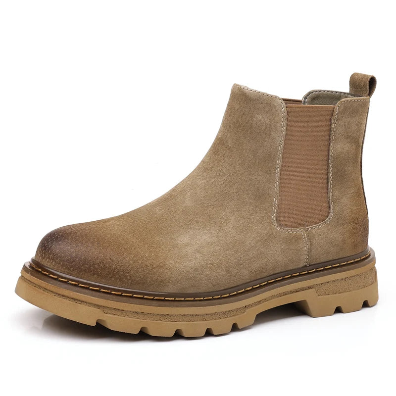 Rowan | Men's Suede Chelsea Boots Beige Lug Sole