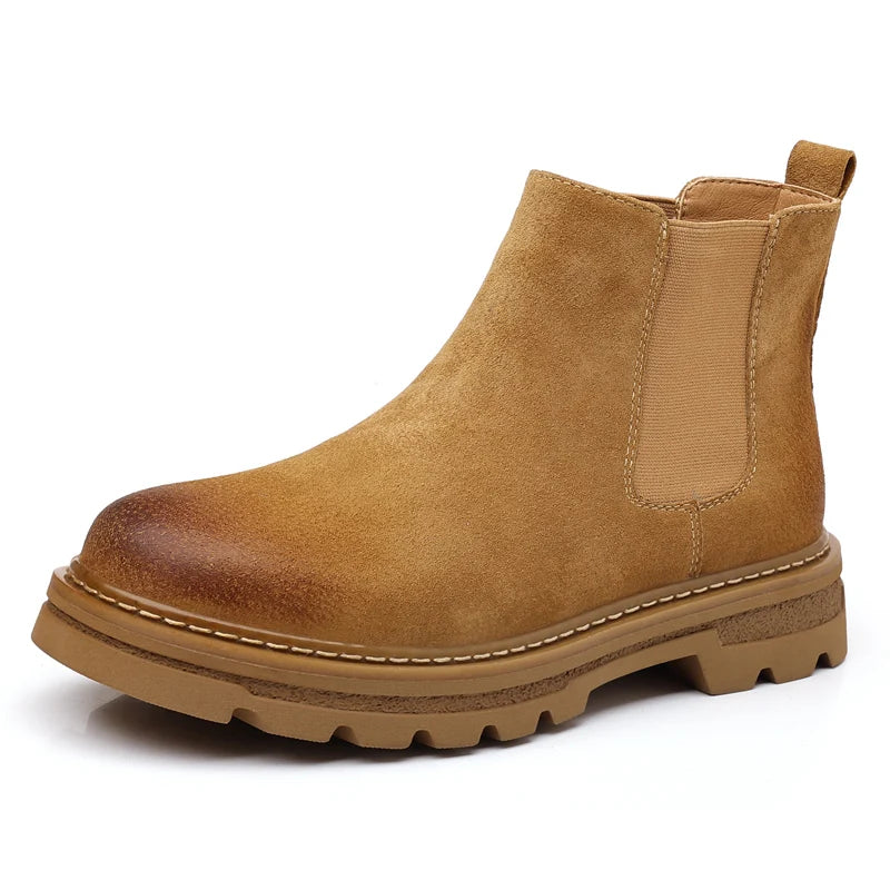 Rowan | Men's Suede Chelsea Boots Beige Lug Sole