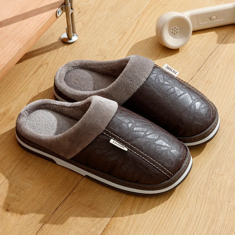Marco | Men's Fleece Lined Leather Mule Slippers Black