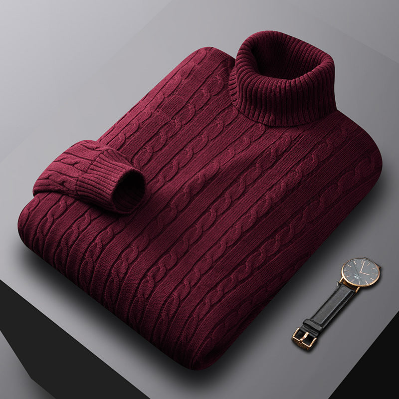 Voss | Men's Cable Knit Turtleneck Sweater Burgundy