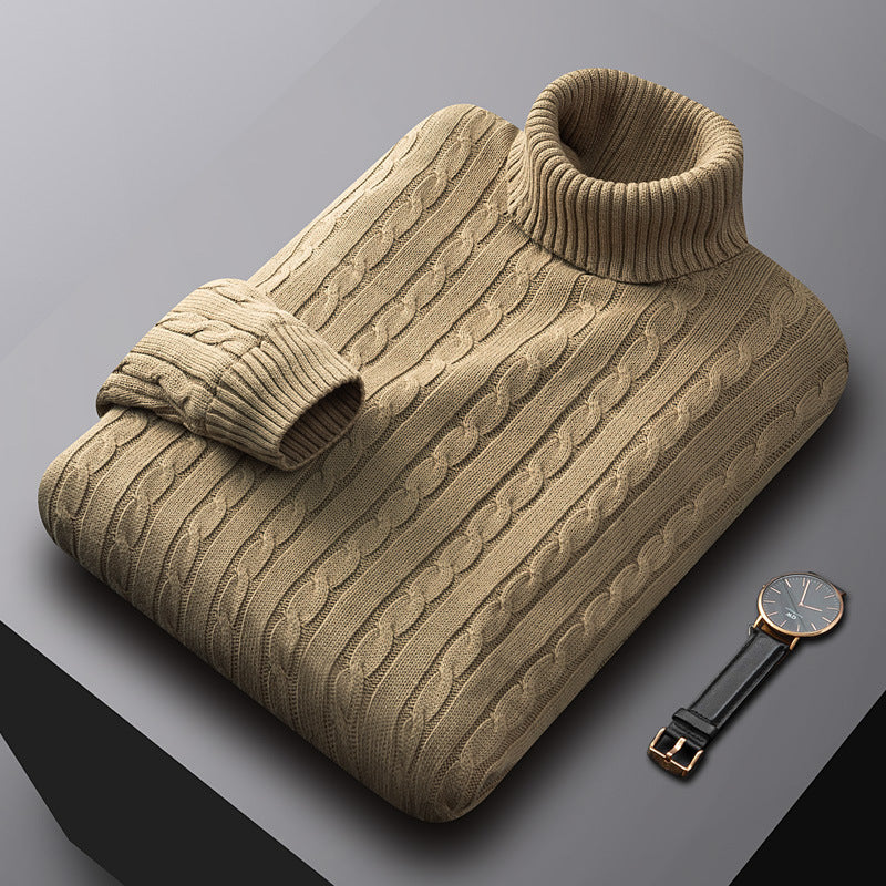 Voss | Men's Cable Knit Turtleneck Sweater Burgundy